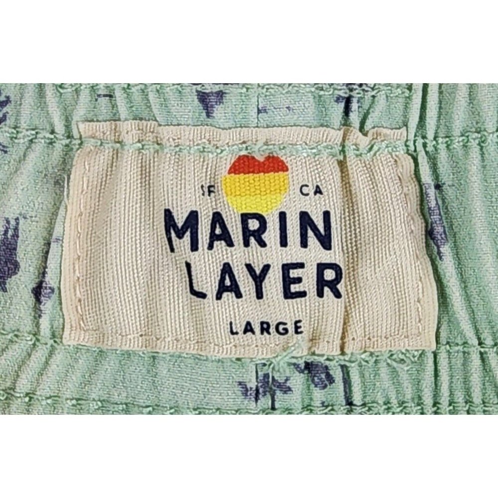 Marine Layer Shorts Mens Large Teal Beach Hawaiian Style Drawstring Swim Trunks - Picture 3 of 13